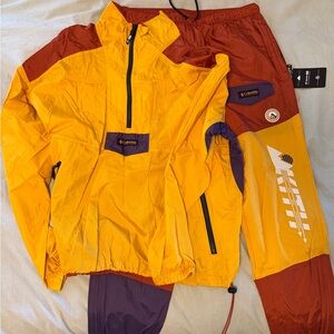 Kith x Columbia Yellow, red and purple Windbreaker set